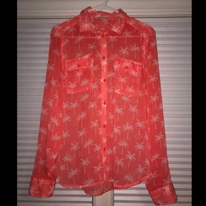 American Eagle Orange Button-Up Shirt